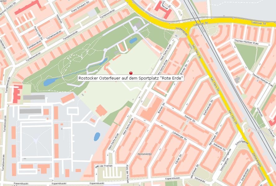 Rostocker Osterfeuer im Hansaviertel im Stadplan